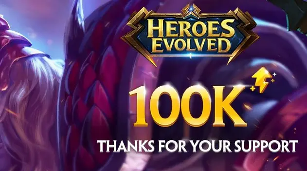 Pencapaian 100 Ribu Followers di Facebook Fanspage Heroes Evolved Bagi-bagi Hadiah