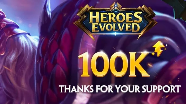 Pencapaian 100 Ribu Followers di Facebook Fanspage Heroes Evolved Bagi-bagi Hadiah