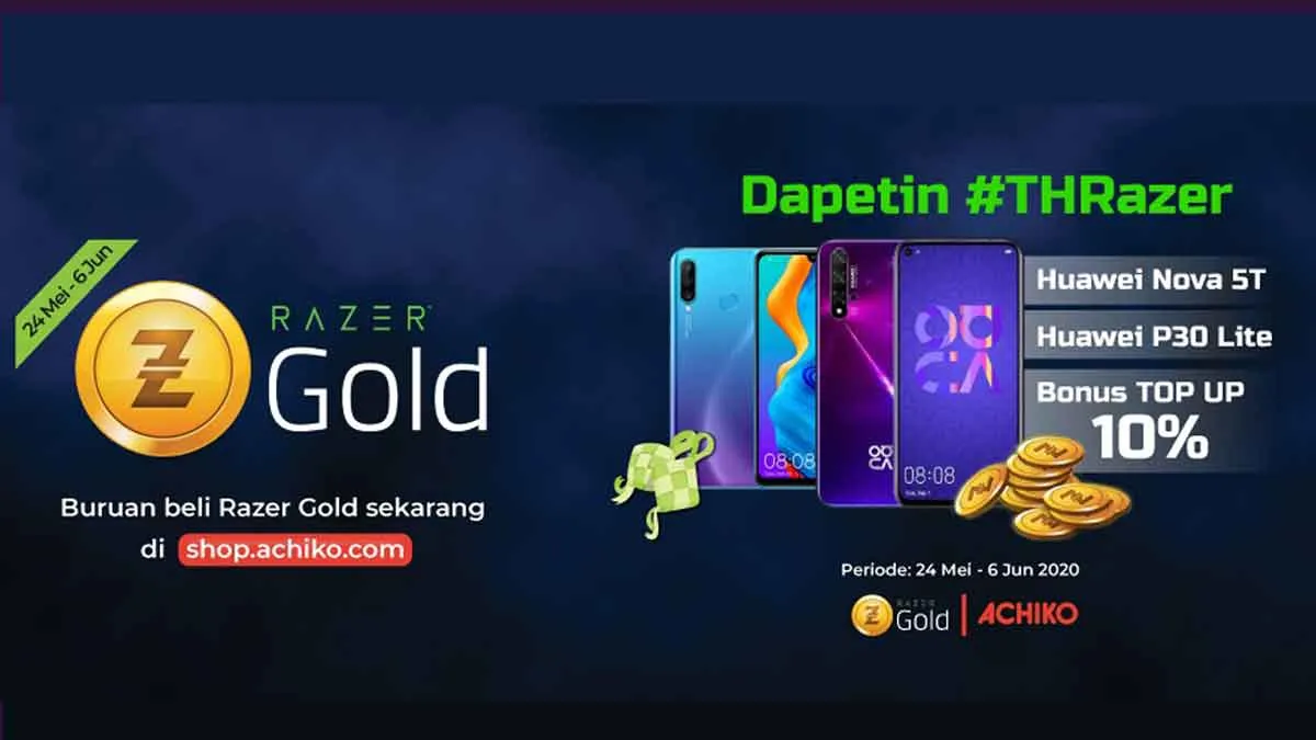 THRazer Bonus Top up 10% Razer Gold dan Rebut 2 buah Smartphone Huawei