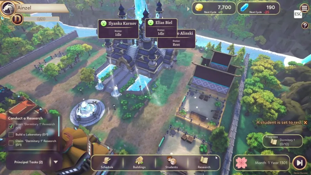 Tampilan Manajemen in-game Valthirian Arc: Hero School Story 2