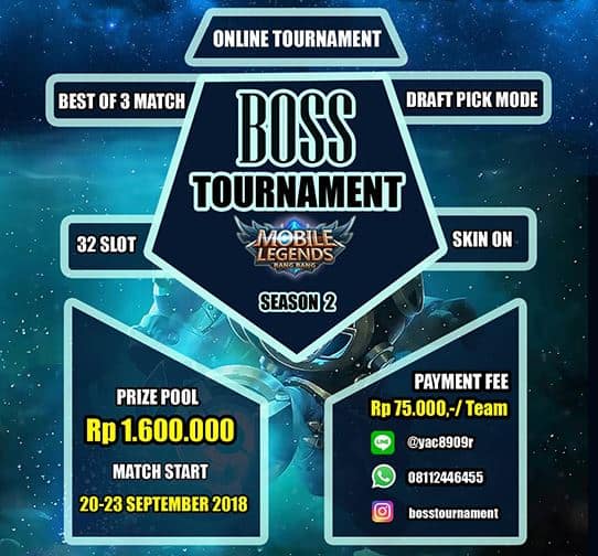 Turname Mobile Legends - Boss Tournament Season 2 Siap Digelar